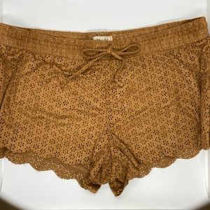 MUDD Crochet Eyelet Pattern Brown Suede Summer Shorts Size L